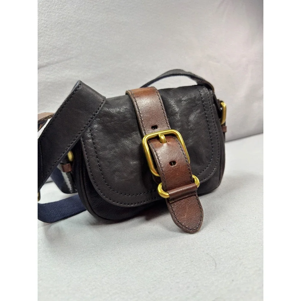 Fossil Long Live Vintage 1954 Brown Leather Crossbody Saddle Bag Brass Buckle